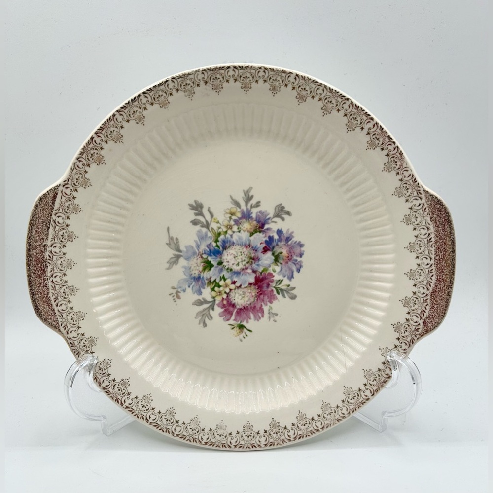 Royal China Sebring Ohio Floral Round Platter 22k Gold USA Crazing 10"